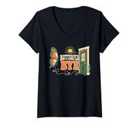 Women's Butterfly Bye Retro Groovy V-Neck T-Shirt