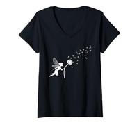 Women's Butterfly Design Dandelions Meadow Hearts Fairies V-Neck T-Shirt