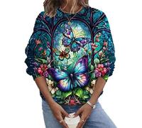 Women's Butterfly Dragonfly 3D Printed Sweatshirt Long Sleeve T Shirt Loose Casual Print Pullover Crewneck Tee Tops Tunics