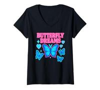 Women's Butterfly Dreams Pink Blue V-Neck T-Shirt