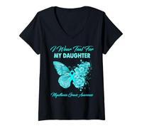 Womens Butterfly I Wear Teal For My Daughter Myasthenia Gravis V-Neck T-Shirt