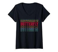 Womens Butterfly Layered Text Costume Animal Lover V-Neck T-Shirt