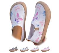 Women's Butterfly Print Slip On Shoes Walking Sneakers | Summer Wide Toe Comfortable Trainers Breathable Mesh Slip On Shoes Canvas Shoes Platform Sole Non Slip Casual Sneakers