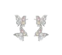 Women's Butterfly PT950 Platinum Earrings Round Colorful Moissanite
