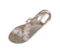 Womens Butterfly Rhinestone Flat Sandals Elastic Slingback Summer Shoes Dressy Open Toe Sparkly Holiday Party Footwear Gold