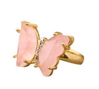 Women's Butterfly Stone Ring Bohemia Mia Masun Rose Crystal Yellow Gold Adjustable Ring Gift Jewellery,Rose Quartz,17