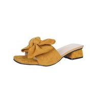 Women's Butterfly Strapy Slides Backless Wide Width Chunky Block LowHeels Sandals Square Open Toe Elegant Temperament Comfortable Summer Slipper for Beach Walking rty (Khaki, 7.5)