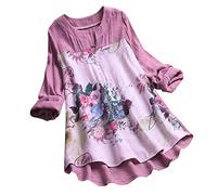 Women's Button Boho Peasant Linen Blouses Tunic Bohemian Long Sleeve Floral Graphic Embroidered Tops Summer Hippie Ruffle Shirt for Seniors Sheer Patchwork High Low V Neck Ruffled Purple