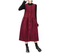 Women's Button Corduroy Pinafore Dress Clearance Overall Dress with Pockets Fall Winter Casual Corduroy Tank Dress Sleeveless Loose Mid Length Long A-Line Dress Size 10-18 Red