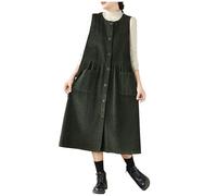 Women's Button Corduroy Pinafore Dress Sale Clearance Overall Dress with Pockets Fall Winter Casual Corduroy Tank Dress Sleeveless Loose Mid Length Long A-Line Dress Size 10-18 Army Green