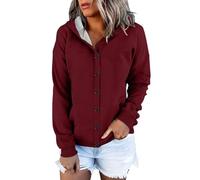 Women's Button Detail Zip Hoodie - Long Sleeve Pocket Cardigan Sweatshirt, Oversized Casual Cover-Up, Soft Loungewear Essential Womens Zip Hoodies Wine