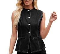 Womens Button Down Denim Vest Tops Sleeveless Fitted Jean Tank Tops Summer Trendy Casual Camisole Waistcoat Y2K Going Out Tunic Top Home Beach Vacation Wear Trendy Outfits