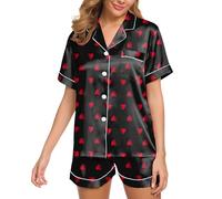 Women's Button Down Pyjama Set Silk Satin Two Piece Pyjama Sets Sleepwear Loungewear Button Down Pyjama Sets Nightdress Elderly Women, black, M