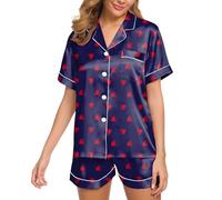 Women's Button Down Pyjama Set Silk Satin Two Piece Pyjama Sets Sleepwear Loungewear Button Down Pyjama Sets Nightdress Elderly Women, darkblue, M