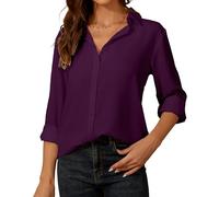Women's Button-Down Shirts Long Sleeve Collar Tops Lady Work Office Chiffon Blouse, fuchsia, S