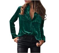 Women's Button Down Shirts Velvet Top Long Sleeve Blouse Casual Smart Work Blouses Dressy Tops Solid Color Tunic Tops Velvet Soft Cozy Business Blouse Elegant Temperament Single-Breasted Shirt Tee Top