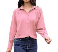 Women's Button Down Tops Loose Solid Color Long Sleeve T Shirts Lapel Neck Wrinkle Business Blouse Comfy Comfortable Tunic Tops Classic Casual Tee Order Again from My Recent Orders Pink