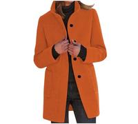 Womens Button Down Trench Coats Wool Blend Stand Collar Pea Coat Casual Slim Fit Long Sleeve Dressy Jackets Orange