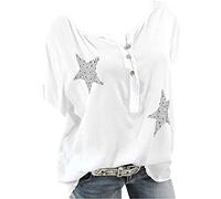 Women's Button Five-Pointed Star Drill Plus Size Tops Blouse T Shirt Women, White, 5XL