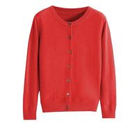 Womens Button up Cardigan Sweaters Womens Basic Crew Neck Long Sleeve Button Down Cardigan Womens Kimonos for Summer (Red, M)