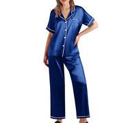 Womens Button Up Pyjamas Short Sleeve - Satin Pyjama Set Women Shorts - Sleepwear Set Nightdresses & Nightshirts Wear Nightwear Cotton Ladies Leisure Wear Plus Size Pyjamas Night Suit White