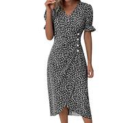 Women's Button V Neck Sleeve Irregular Hem Dress Evening Dresses for Women Over 70 Black