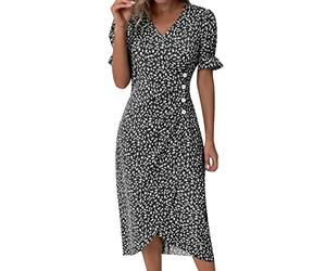 Women's Button V Neck Sleeve Irregular Hem Dress Evening Dresses for Women Over 70 Black