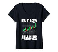 Women's Buy Low Sell high Trader Stock Market Exchange V-Neck T-Shirt