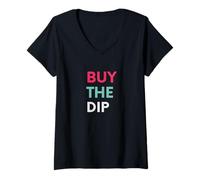 Womens Buy The Dip, Funny Finance Meme Crypto Investor V-Neck T-Shirt