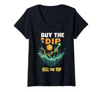 Womens Buy The Dip Sell The Top Crypto Bitcoin V-Neck T-Shirt
