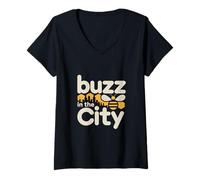 Womens Buzz in The City Urban Beekeeping Bee V-Neck T-Shirt
