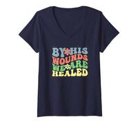 Womens by His Wounds We are Healed - Christian Faith Scripture V-Neck T-Shirt
