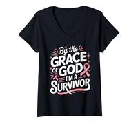 Womens by The Grace of God I'm A Survivor Faith V-Neck T-Shirt