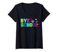 Women's Bye School Graduating Graduate Graduation Playing Bricks V-Neck T-Shirt