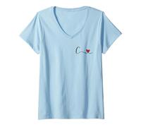 Women's C Initial Heart Monogram Gift, V-Neck T-Shirt