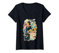 Women's Cabin Crew Travel Collage Air Hostess V-Neck T-Shirt
