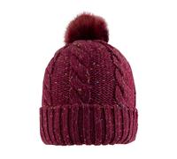 Women's Cable Knit Bobble Hat with Marl Yarn and Faux Fur Pom Pom