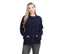 Women's Cable Knit Buttoned Cardigan - Long Sleeve Crew Neck Aran Style Cozy Winter Sweater with Pockets | Classic Knitwear for Women (UK, Numeric, 20, 22, Regular, Regular, Navy)