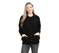 Women's Cable Knit Buttoned Cardigan - Long Sleeve Crew Neck Aran Style Cozy Winter Sweater with Pockets | Classic Knitwear for Women (UK, Numeric, 16, 18, Regular, Regular, Black)