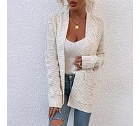 Women's Cable Knit Cardigan Long Sleeve Chunky Sweater Jacket (Color : White, Size : M)