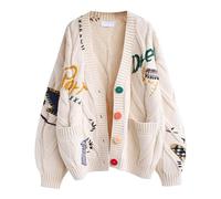 Women's Cable Knit Cardigans Sweaters Long Sleeve Open Front Sheep V-Neck Button Down Pullover Embroidery Wool Blend Cute College Style Jumper Sweater Coat Outwear Christmas Crochet Autumn Winter