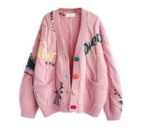 Women's Cable Knit Cardigans Sweaters Long Sleeve Open Front Sheep V-Neck Button Down Pullover Embroidery Wool Blend Cute College Style Jumper Sweater Coat Outwear Christmas Crochet Autumn Winter