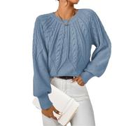Womens Cable Knit Cropped Sweater Crewneck Long Sleeve Chunky Sweater Pullover Tops 2025 Fall Outifits Trendy Light Blue X-Large