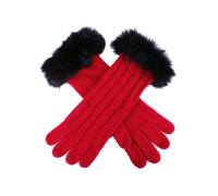 Women's Cable Knit Gloves with Fur Cuffs - BERRY/BLACK / ONE
