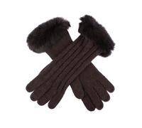 Women's Cable Knit Gloves with Fur Cuffs - CHOCOLATE / ONE