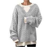 Women's Cable Knit Jumper UK Sale Clearance, Long Sleeve Sweaters V Neck Tops Thick Loose Pullover Jacquard Jumpers Lady Chunky Sweater Cotton Trendy Sweatshirts Work Office Going Out Sweatshirt