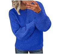 Womens Cable Knit Jumpers Crew Neck Knitted Pullover Thickened Warm Sweater Fall Winter Long Sleeve Thermal Tops Ladies Loose Fashion Sweater Solid Color Sweatshirt Comfy Knit Going Out Tunic Top UK