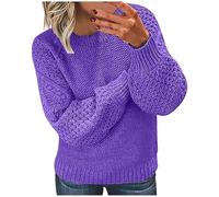 Womens Cable Knit Jumpers Crew Neck Knitted Pullover Thickened Warm Sweater Fall Winter Long Sleeve Thermal Tops Ladies Loose Fashion Sweater Solid Color Sweatshirt Comfy Knit Going Out Tunic Top UK