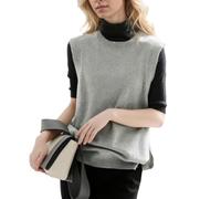 Women's Cable Knit Sleeveless Vest, Ladies Tank Top Chunky Side Buttons Sweaters with Round Neck, Pull Over Soft Casual Stylish Vintage Knitwear, Grey, One Size