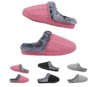 Womens Cable Knit Slippers Womens Furry Mule Slippers Breathable Fur Lined Sliders Indoor House Shoes Cosy Warm Sliders Memory Foam Knitted Slides Comfy Memory Foam Slides With Fluffy Collar